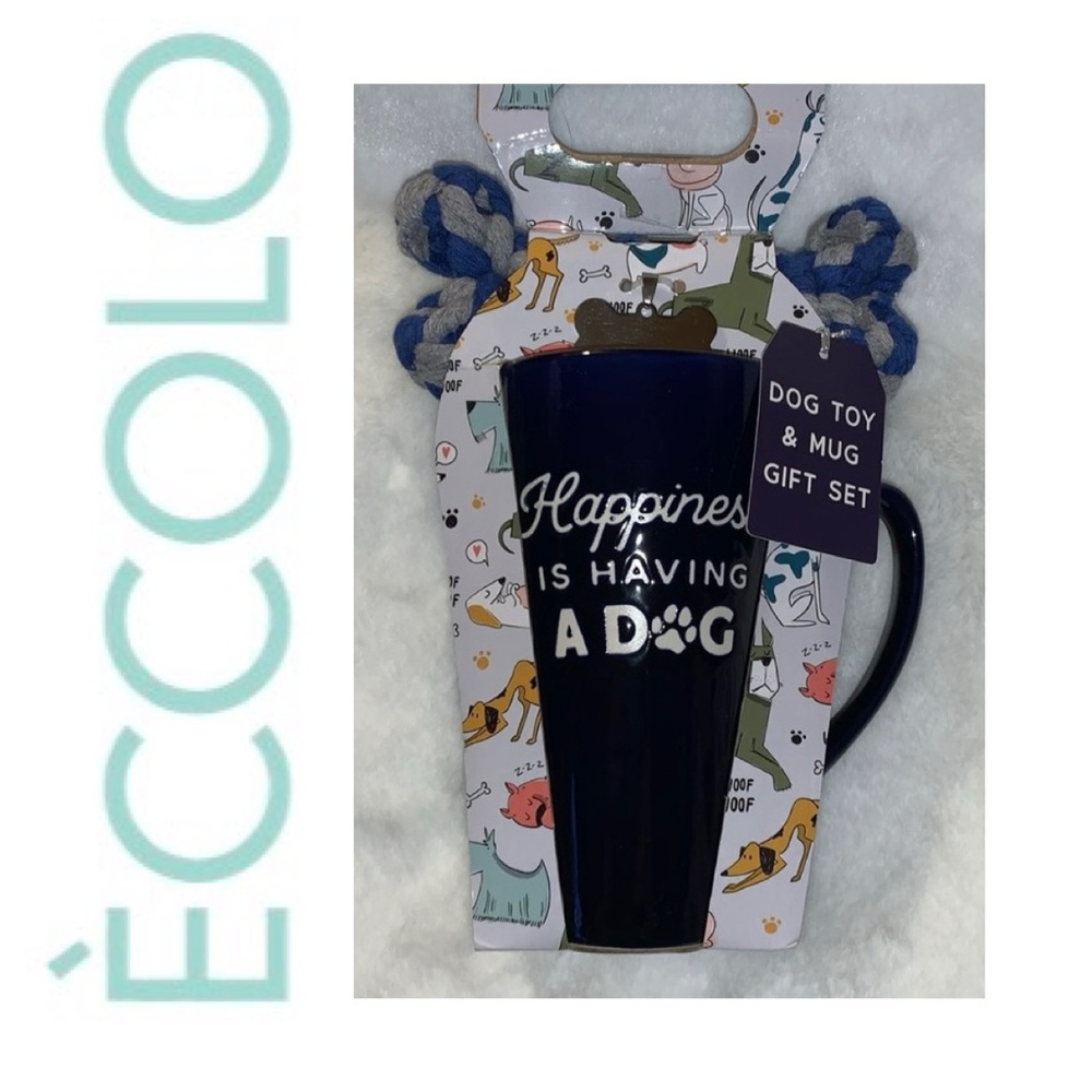 💛 ECCOLO Happiness Is Having A Dog Mug, Dog Tag & Dog Toy Gift Set NWT